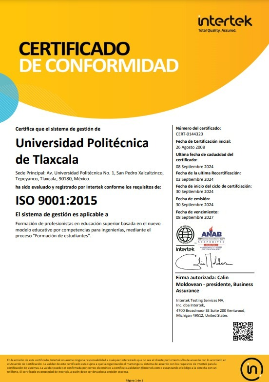 UPTx obtiene certificación ISO 9001:2015 y reafirma su excelencia