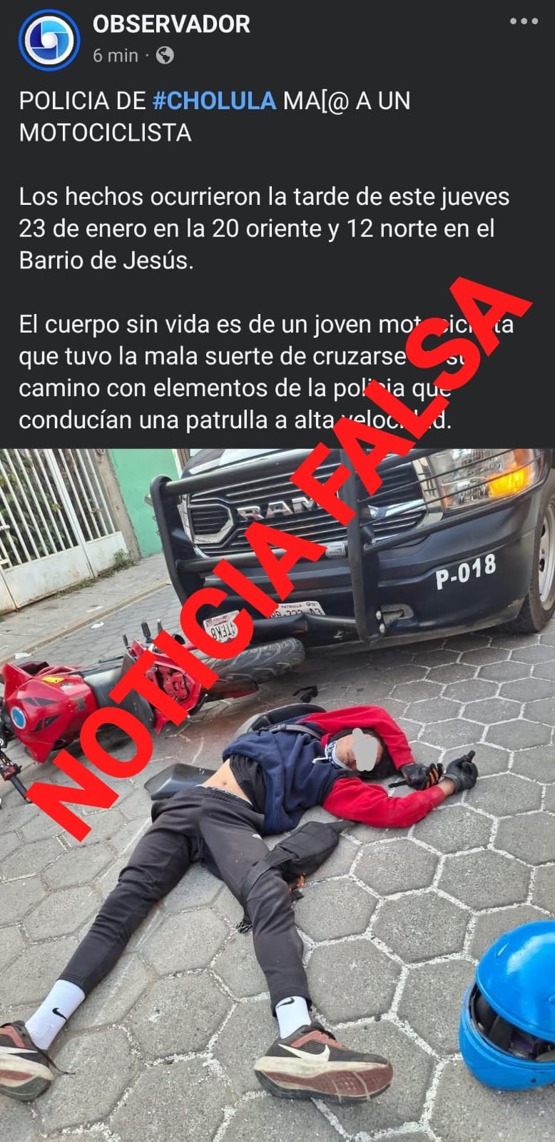 Detienen a ladrón de motocicleta en San Pedro Cholula tras persecución