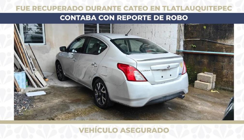 Fiscalía recupera auto robado en Tlatlauquitepec tras cateo exitoso