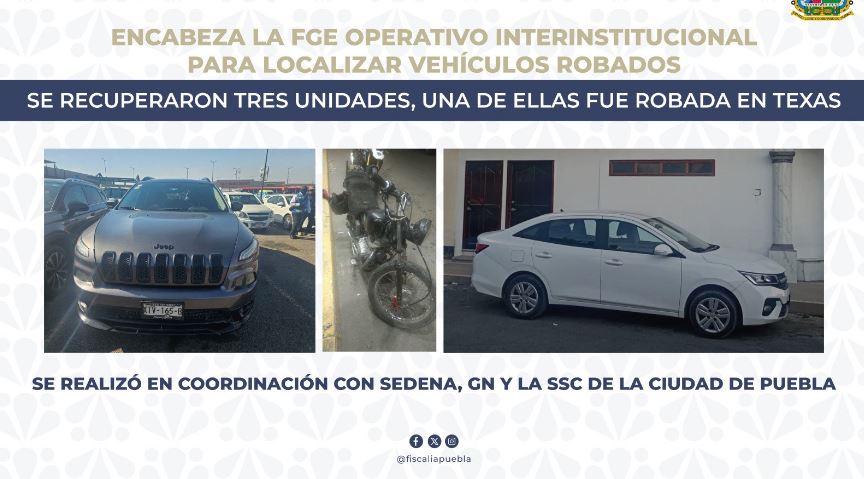 Puebla: Recuperan tres vehículos robados en operativo especial