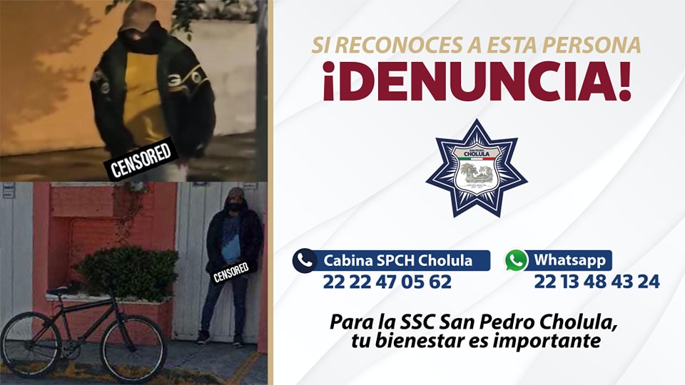 Exhorta la SSC Cholula a la ciudadanía a colaborar para localizar a presunto acosador