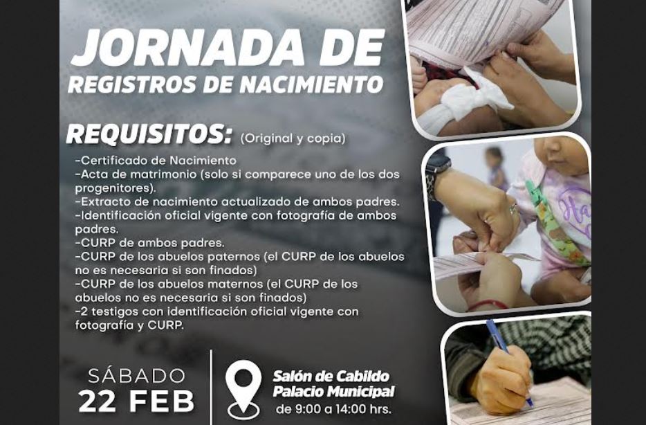 Atlixco ofrece registros de nacimiento gratis este 22 de febrero