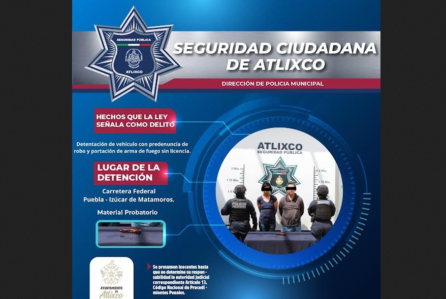 Patrullaje preventivo permite detención en Atlixco