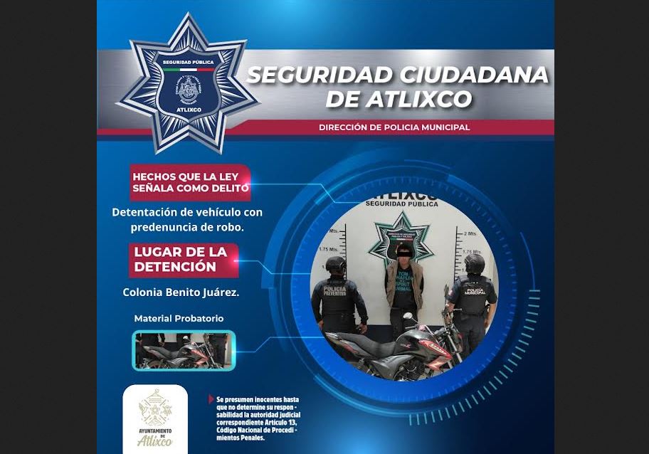 Recuperan motocicleta con reporte de robo en Atlixco