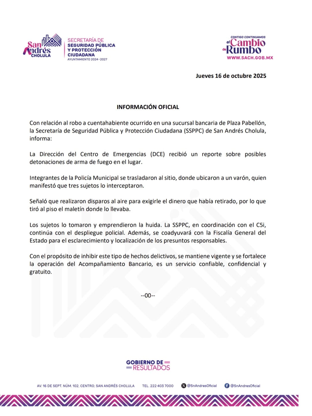 informacion oficial robo a cuentahabiente sach 