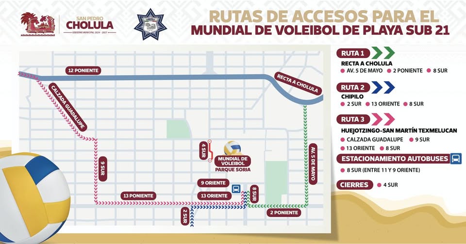 San Pedro Cholula implementa operativos viales para final de Mundial de Voleibol de Playa 2025 