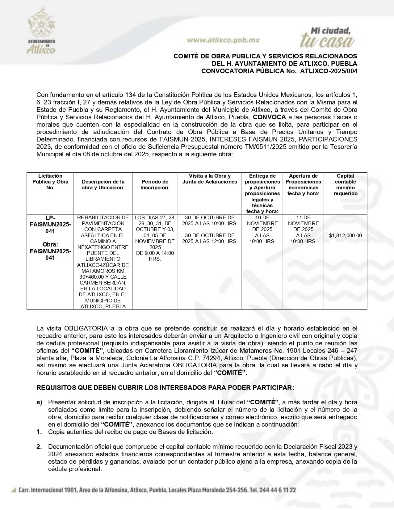 Página 1 convocatoria 27 octubre 2025