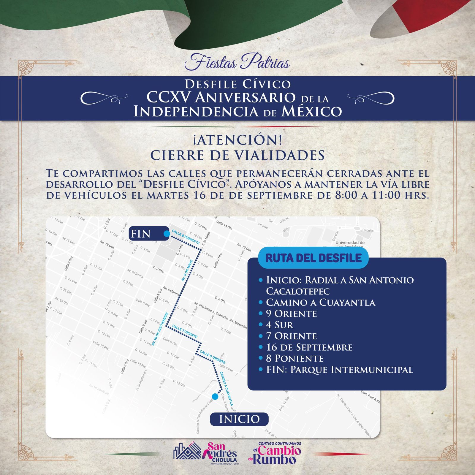 Despliega San Andrés Cholula Operativo de Seguridad “Fiestas Patrias 2025” 