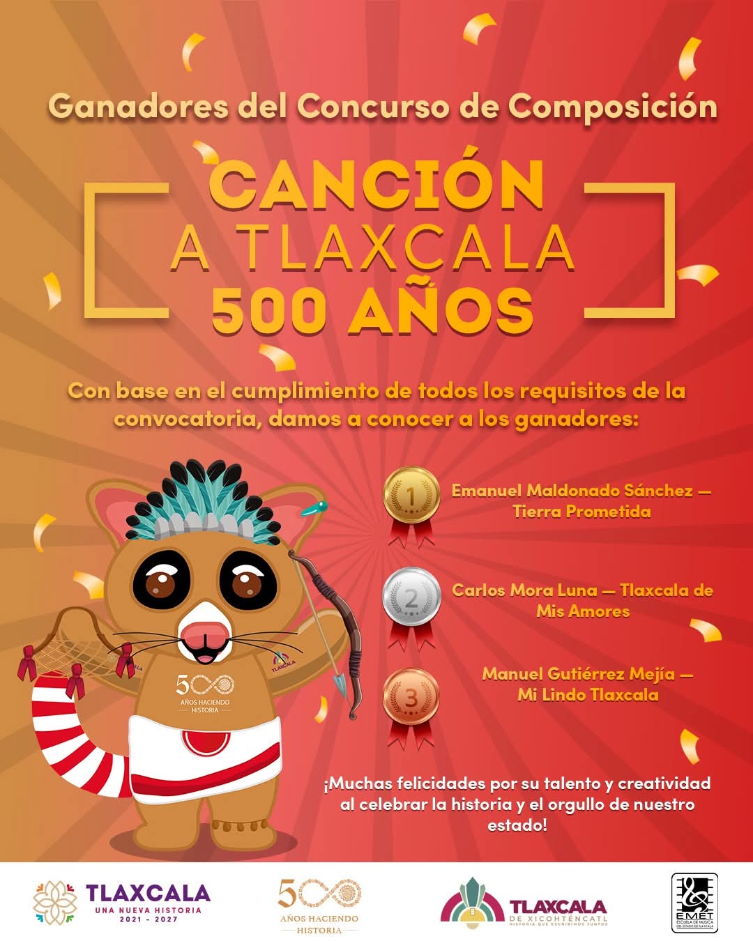 Ganadores del concurso “Canción a Tlaxcala 500 Años” se preparan para celebrar
