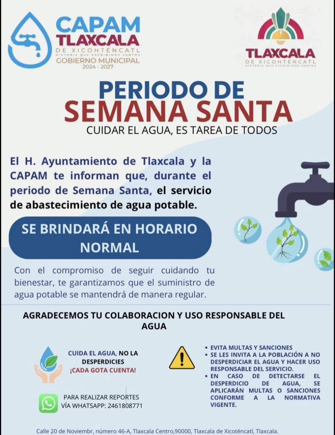Tlaxcala refuerza el abasto de agua en Semana Santa y lanza llamado urgente a cuidarla