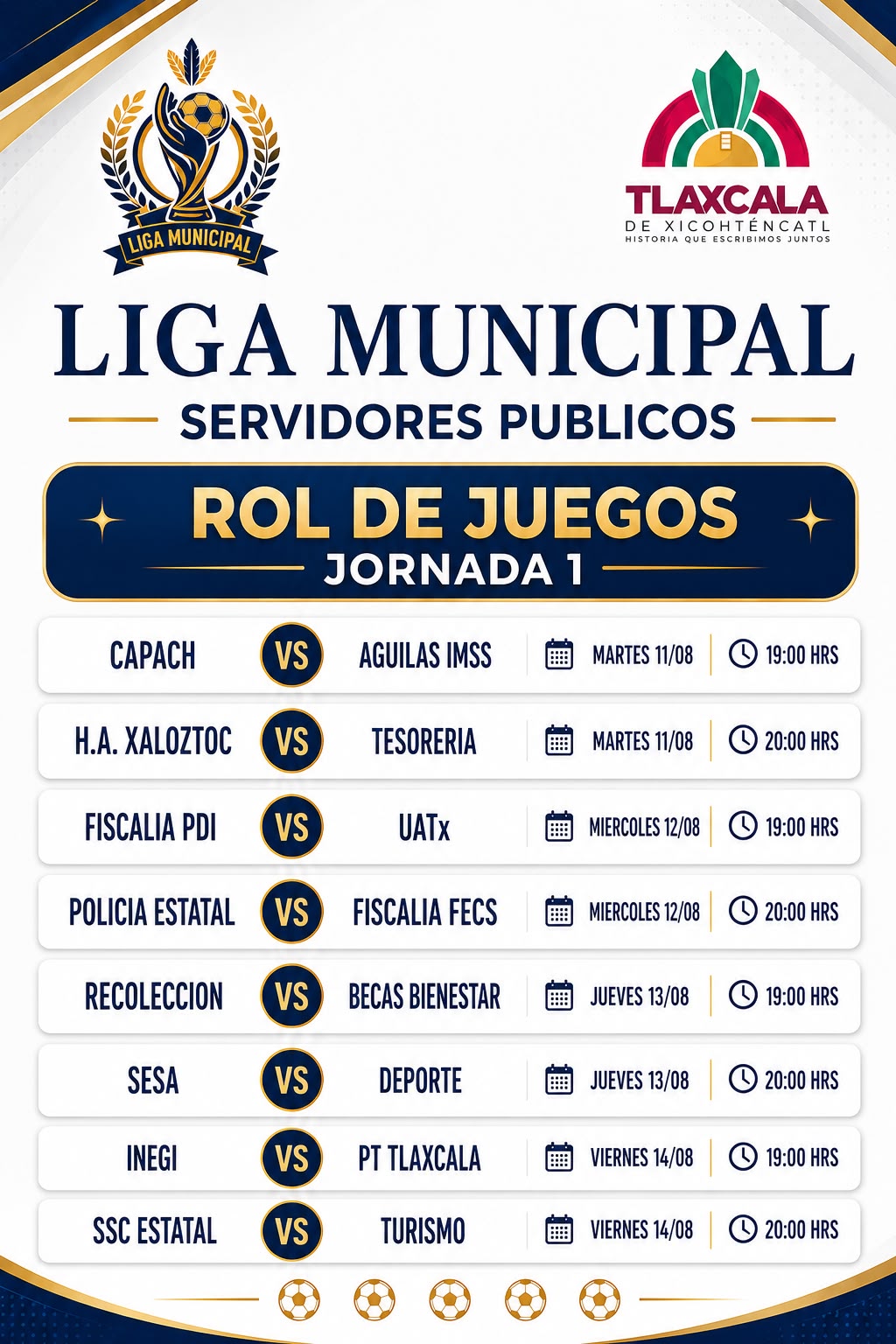 Equipos de servidores públicos participan en liga municipal de fútbol en Tlaxcala.