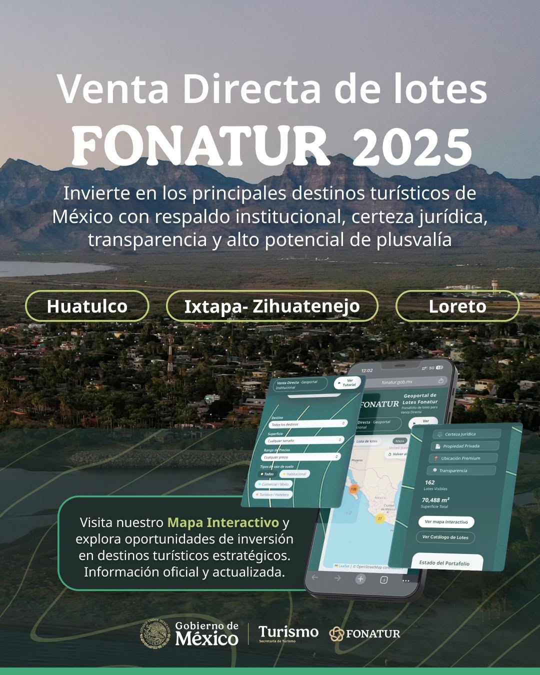 Terrenos de Fonatur en destinos turísticos de playa.