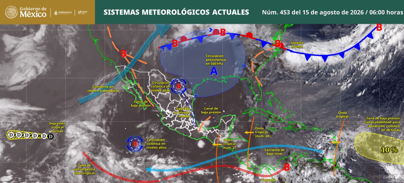Mapa del pronóstico del clima en México para el 15 de agosto.