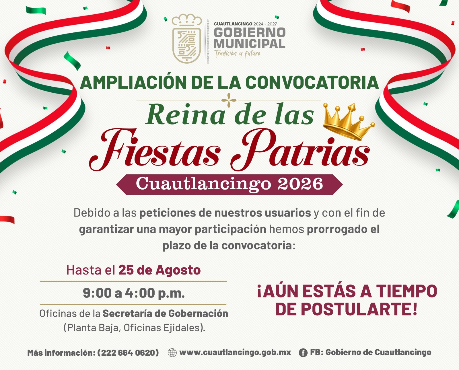 Amplían inscripción para Reina de las Fiestas Patrias 2026