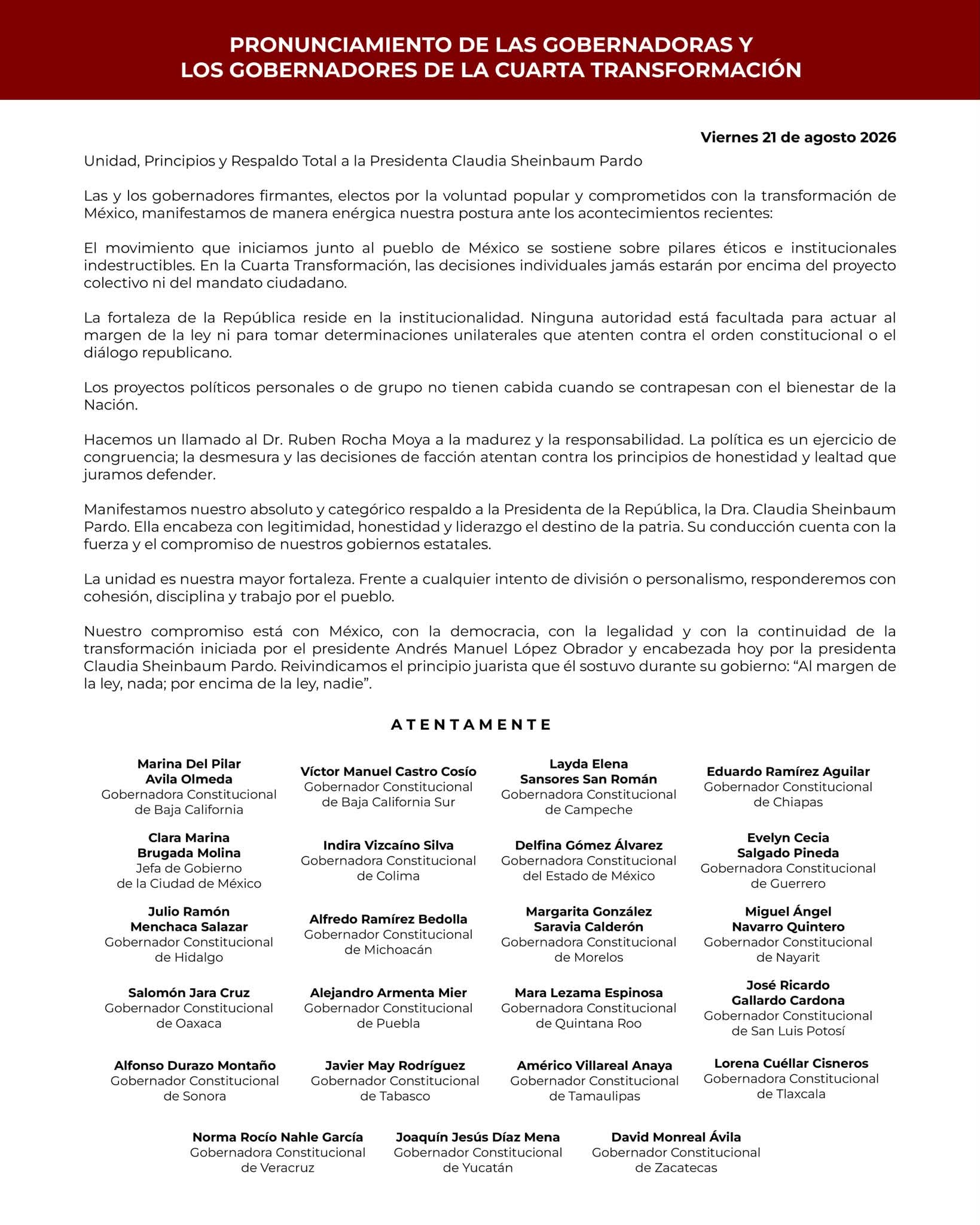 4T es un proyecto de nación superior a intereses personales: LCC