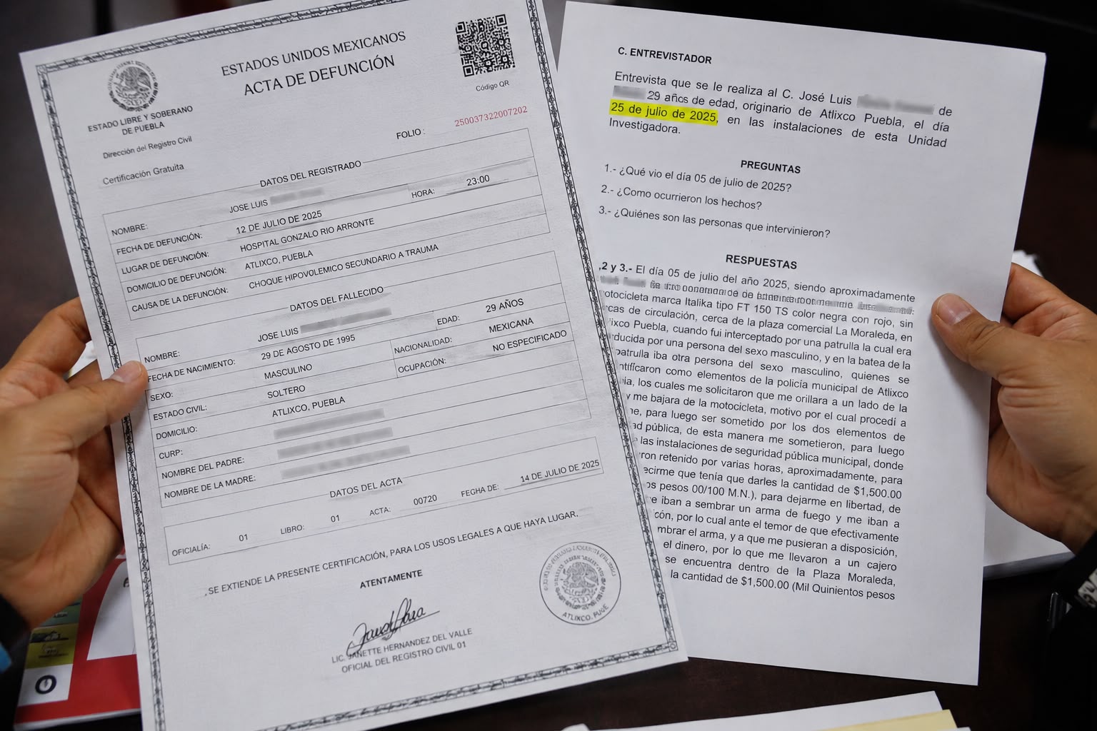 Caso del comisionado de Atlixco: una declaración después de la muerte