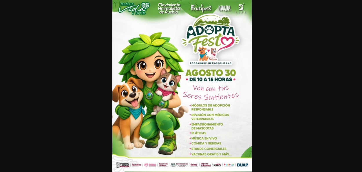 Perros y gatos en adopción durante el Adopta Fest en Puebla.