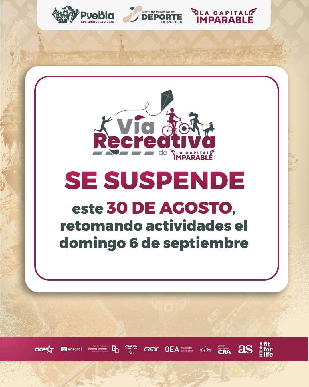 Suspenden Vía Recreativa de Puebla este domingo por Carrera de las y los Policías