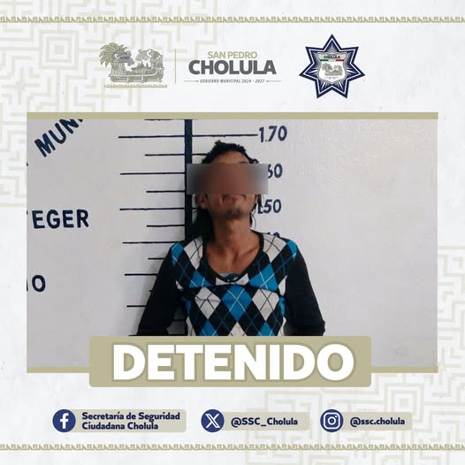 Policía de San Pedro Cholula detiene a hombre por probable robo al interior del panteón de Momoxpan