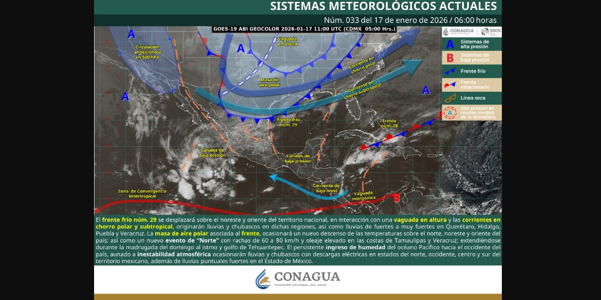 Frente frío 29 mantiene bajas temperaturas y lluvias en México