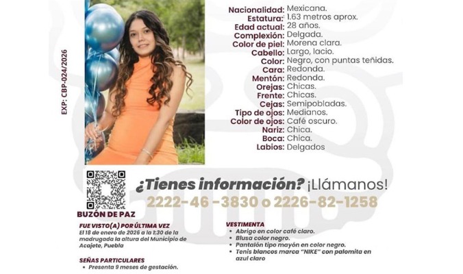 Buscan en Estado de México a mujer desaparecida en Puebla con nueve meses de embarazo