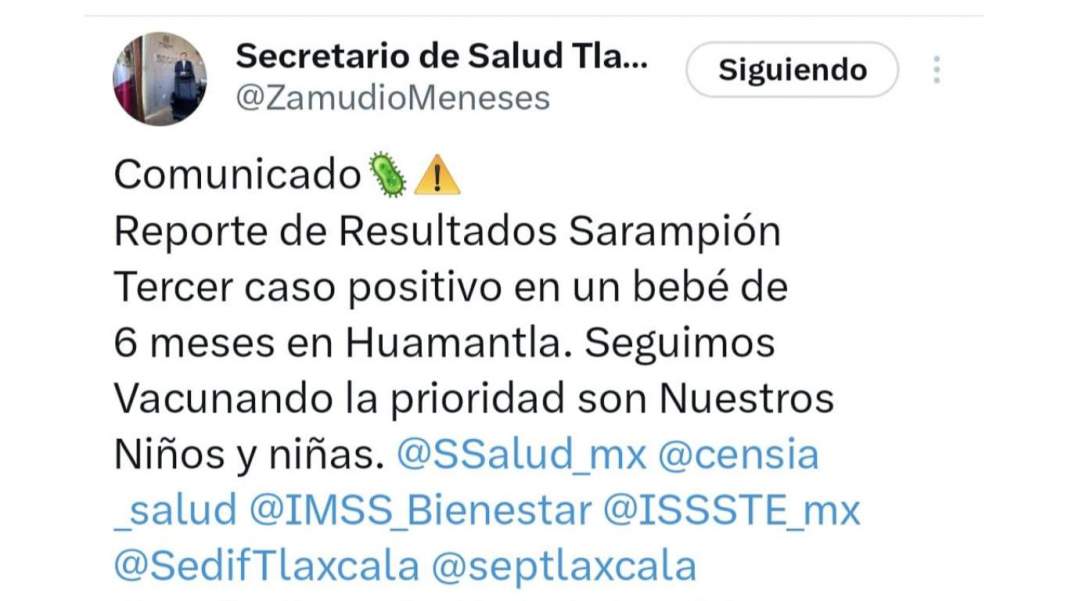 Confirman tercer caso de sarampión en Tlaxcala; refuerzan vacunación infantil