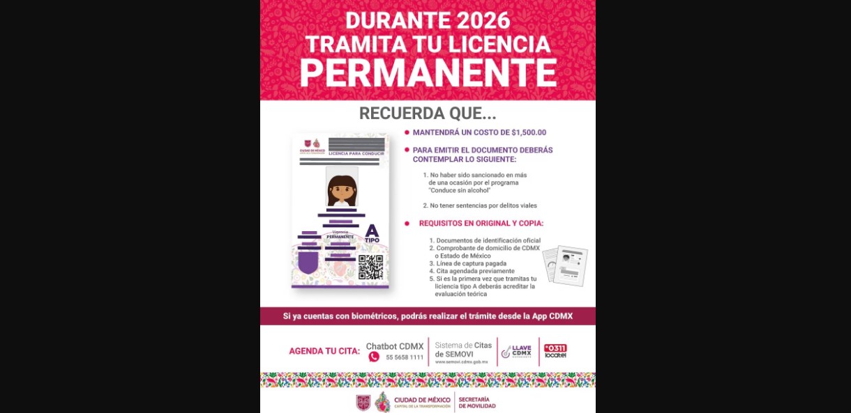 Licencia permanente CDMX 2026: costo y condiciones