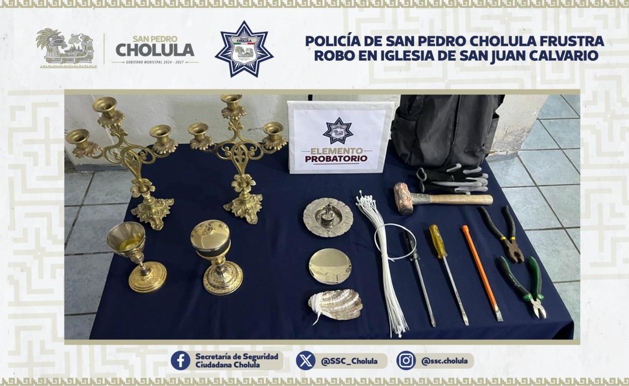 Policía de San Pedro Cholula frustra robo en iglesia de San Juan Calvario