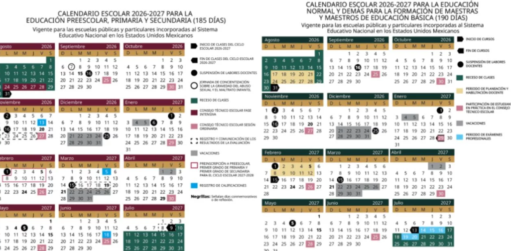 Calendario escolar SEP 2026-2027 con fechas de regreso a clases