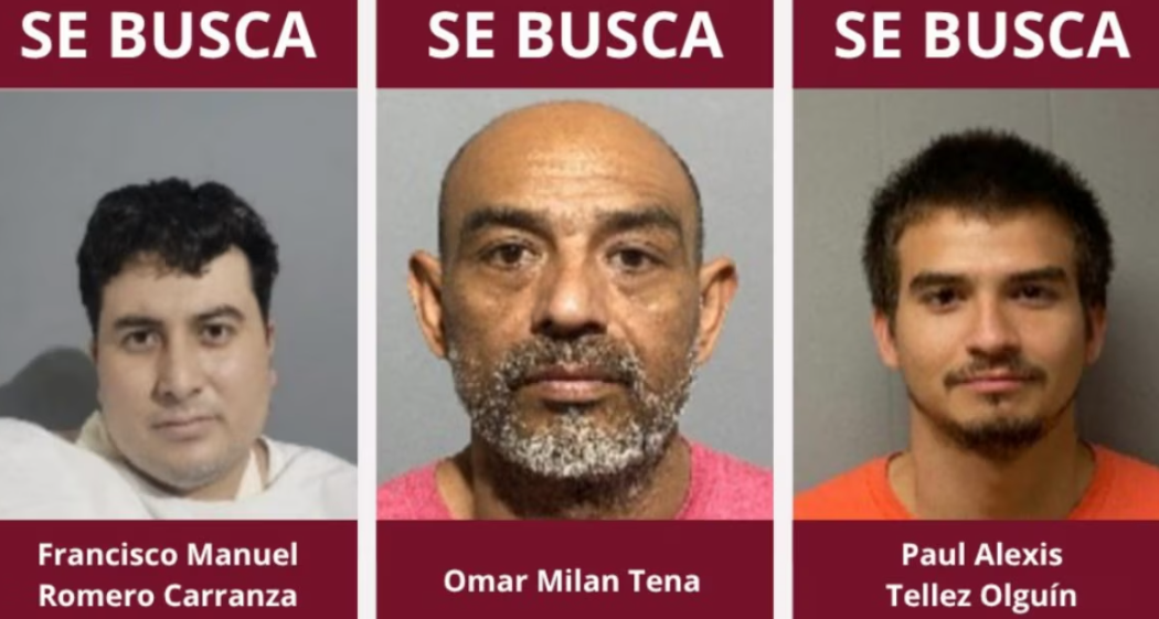 Fotografías de tres internos buscados tras fuga del Cereso II de Hermosillo.