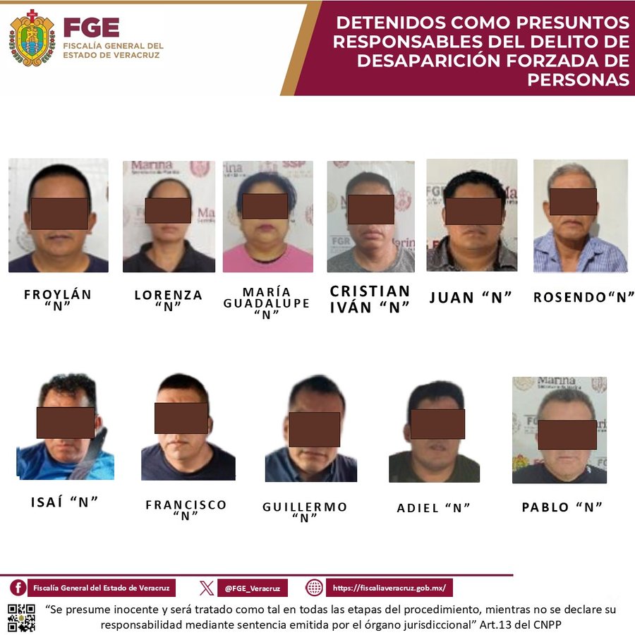Policías de Veracruz detenidos por investigación de desaparición forzada.