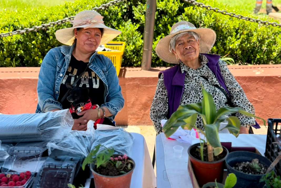 Productores y artesanos participan en el Mercado Social de Tlaxcala.