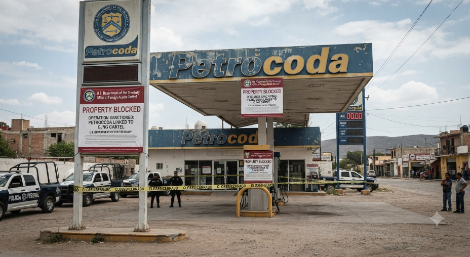 Fachada de una gasolinera relacionada con Petrocoda.