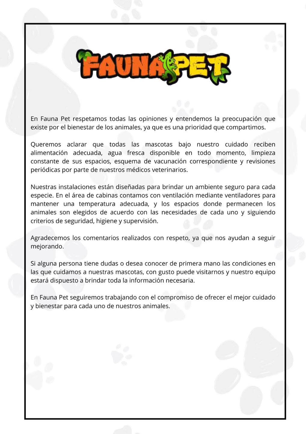Fauna Pet responde a inquietudes sobre bienestar animal y defiende sus protocolos de atención