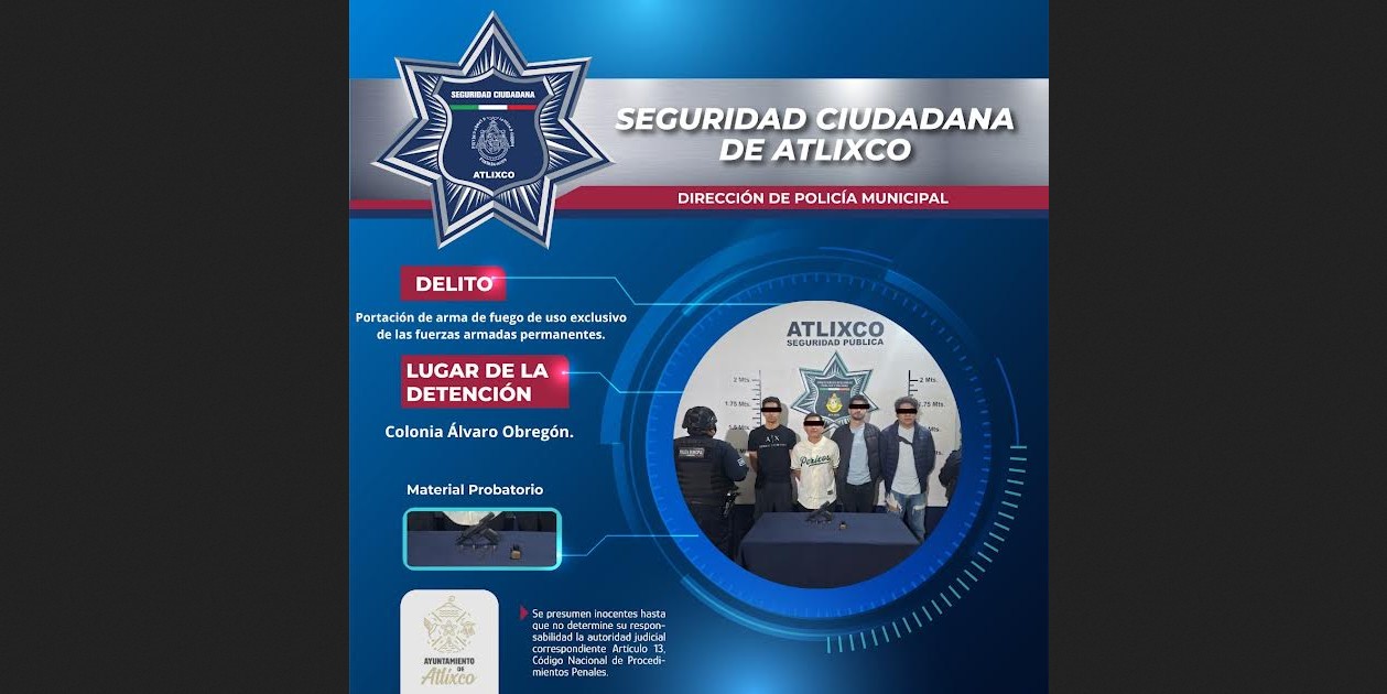 Patrulla de la Policía Municipal durante un operativo en Atlixco.