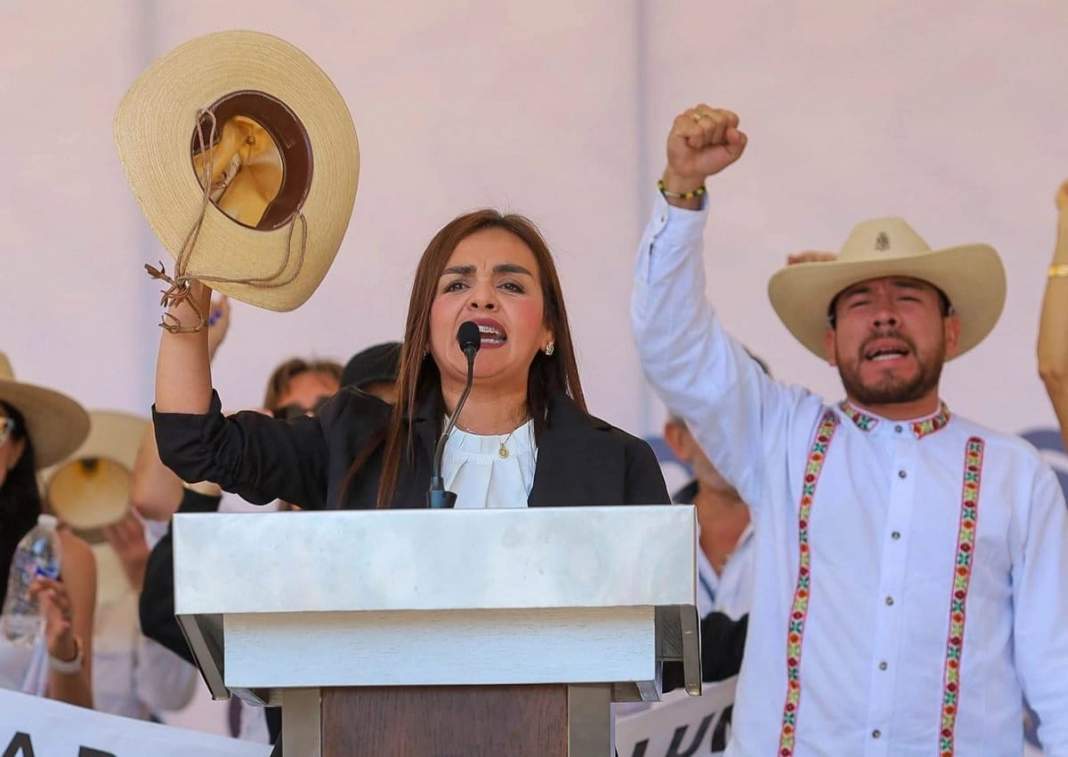 Grecia Quiroz durante una declaración sobre el caso Carlos Manzo.