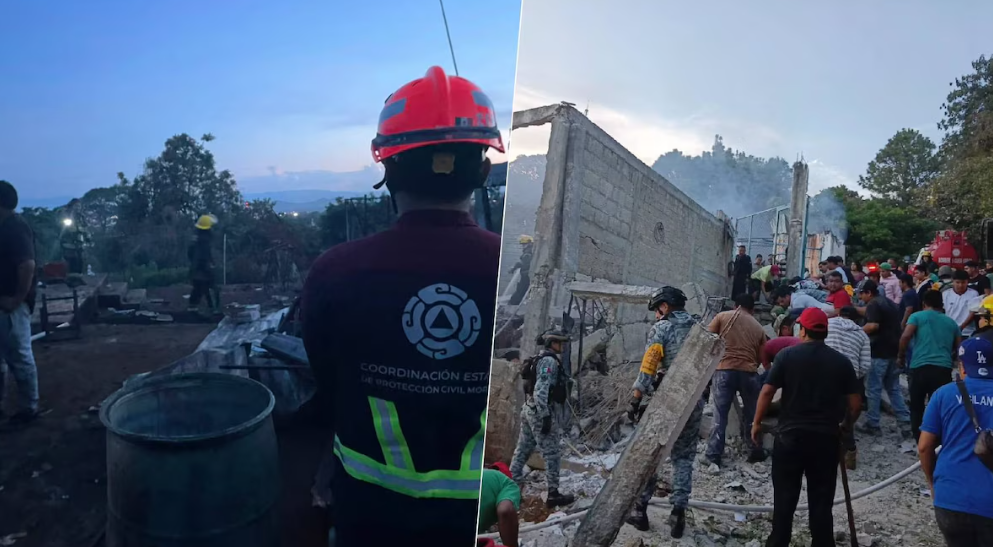 Explosión en un presunto taller de pirotecnia en Ocotepec, Morelos.