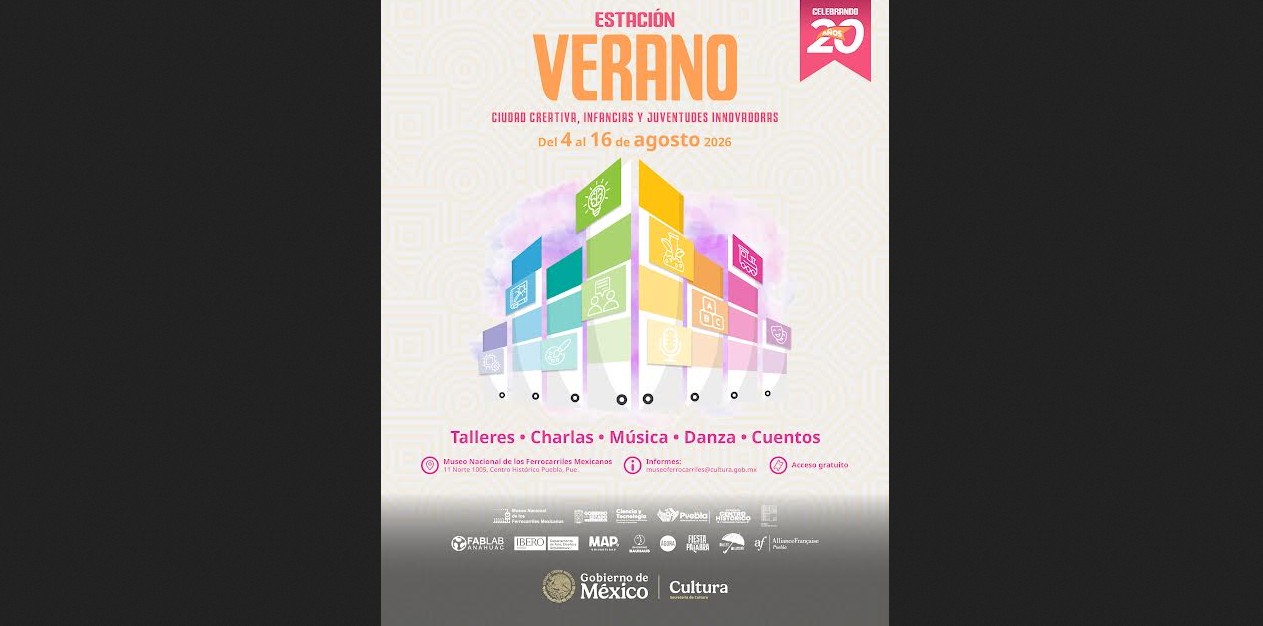 Familias participan en actividades del festival Estación Verano en el Museo Nacional de los Ferrocarriles Mexicanos.