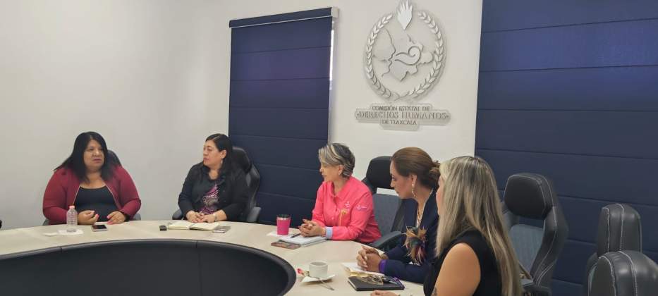 Activistas entregan una queja en la Comisión Estatal de Derechos Humanos de Tlaxcala.