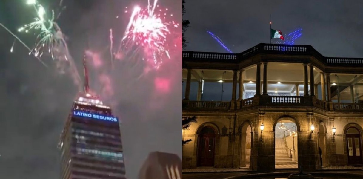 Drones y luces iluminan el cielo de la Ciudad de México antes del Mundial.