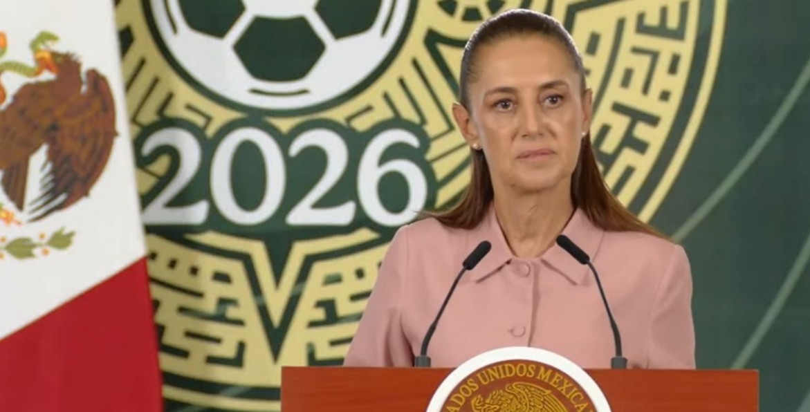 Claudia Sheinbaum durante una conferencia en Palacio Nacional.