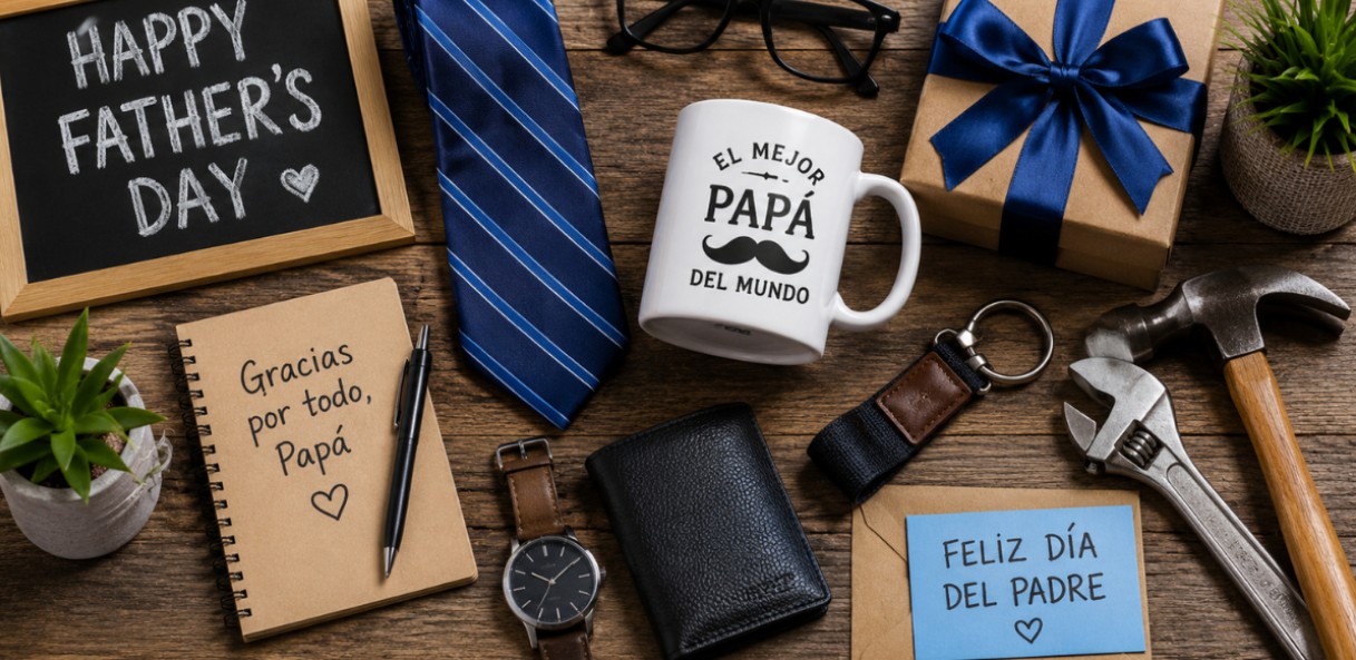 Papá recibiendo un regalo durante una celebración familiar.