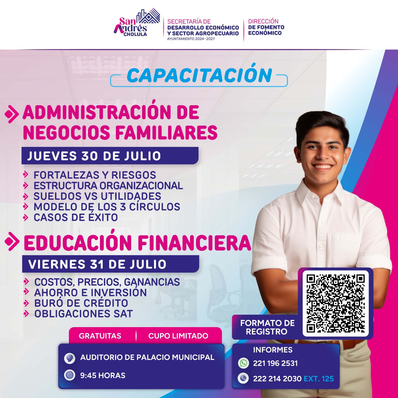 Capacitará Gobierno de San Andrés Cholula a emprendedores y empresas locales para el crecimiento de sus negocios