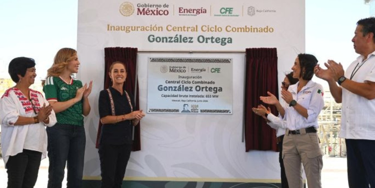 Claudia Sheinbaum durante la inauguración de una central eléctrica de la CFE en Mexicali, Baja California