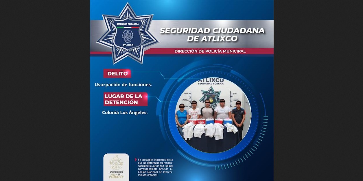 Cinco personas detenidas por policías municipales en Atlixco.