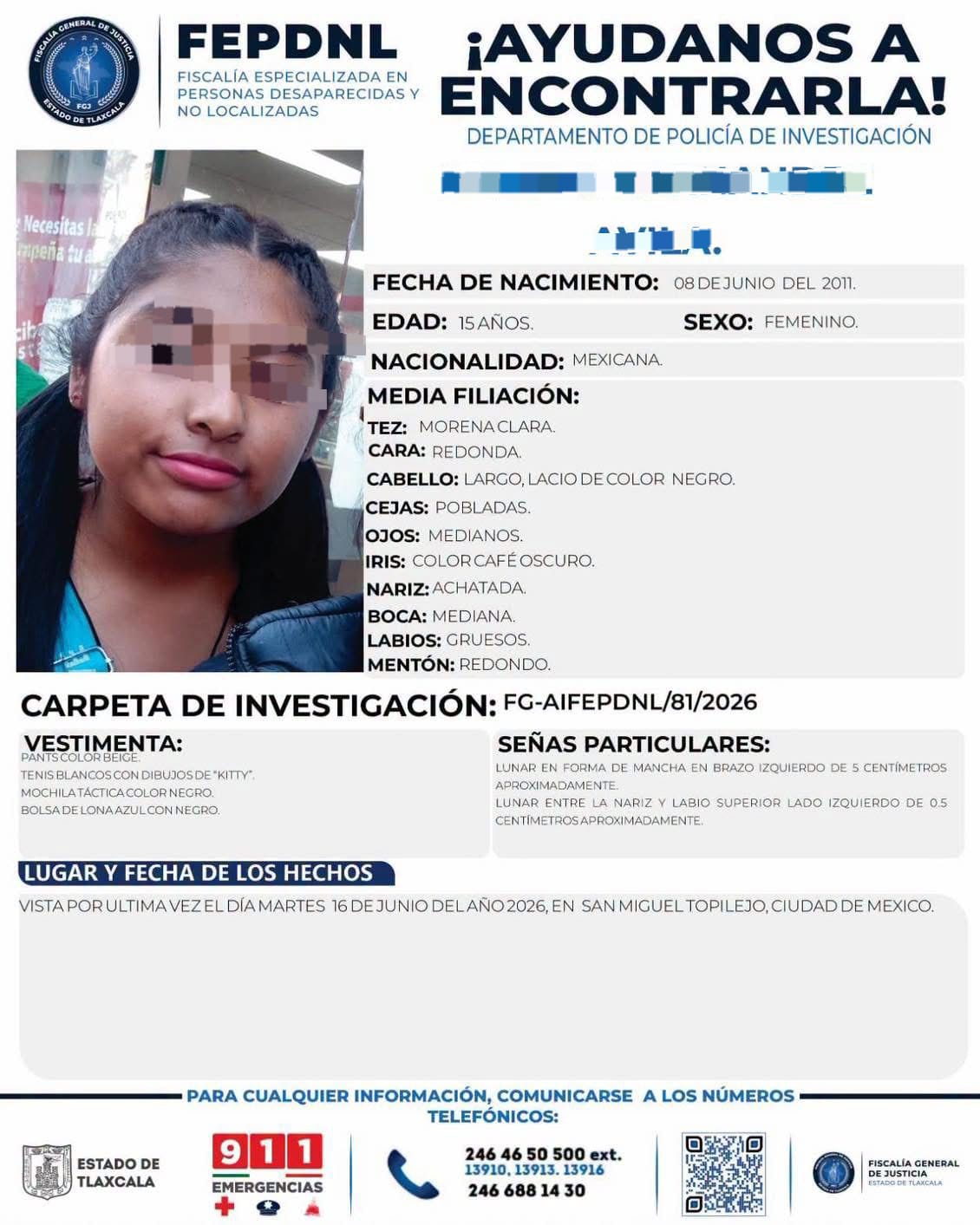 Localizan en Tlaxcala a adolescente reportada como desaparecida en la CDMX