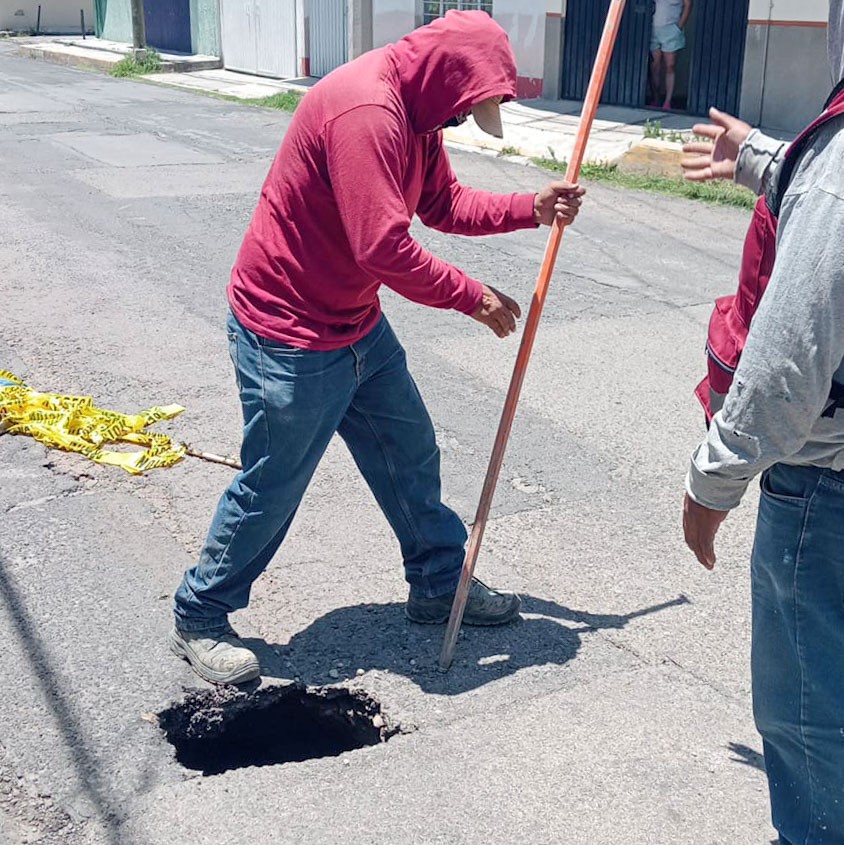 SOSAPACH atiende hundimiento en la zona centro de San Pedro Cholula