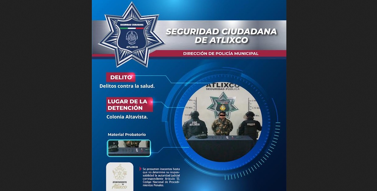 Operativo de vigilancia en Atlixco termina con una detención en la colonia Altavista