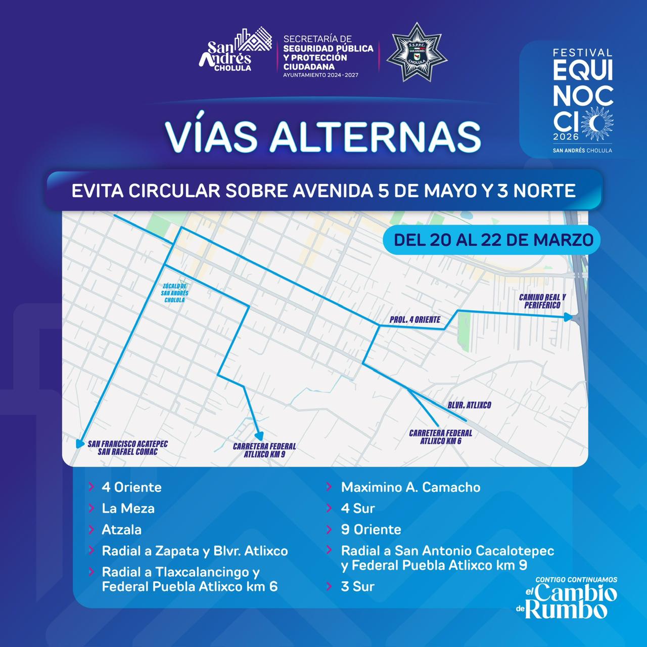 Implementa Policía de San Andrés Cholula operativo de seguridad por ‘Festival Equinoccio 2026’