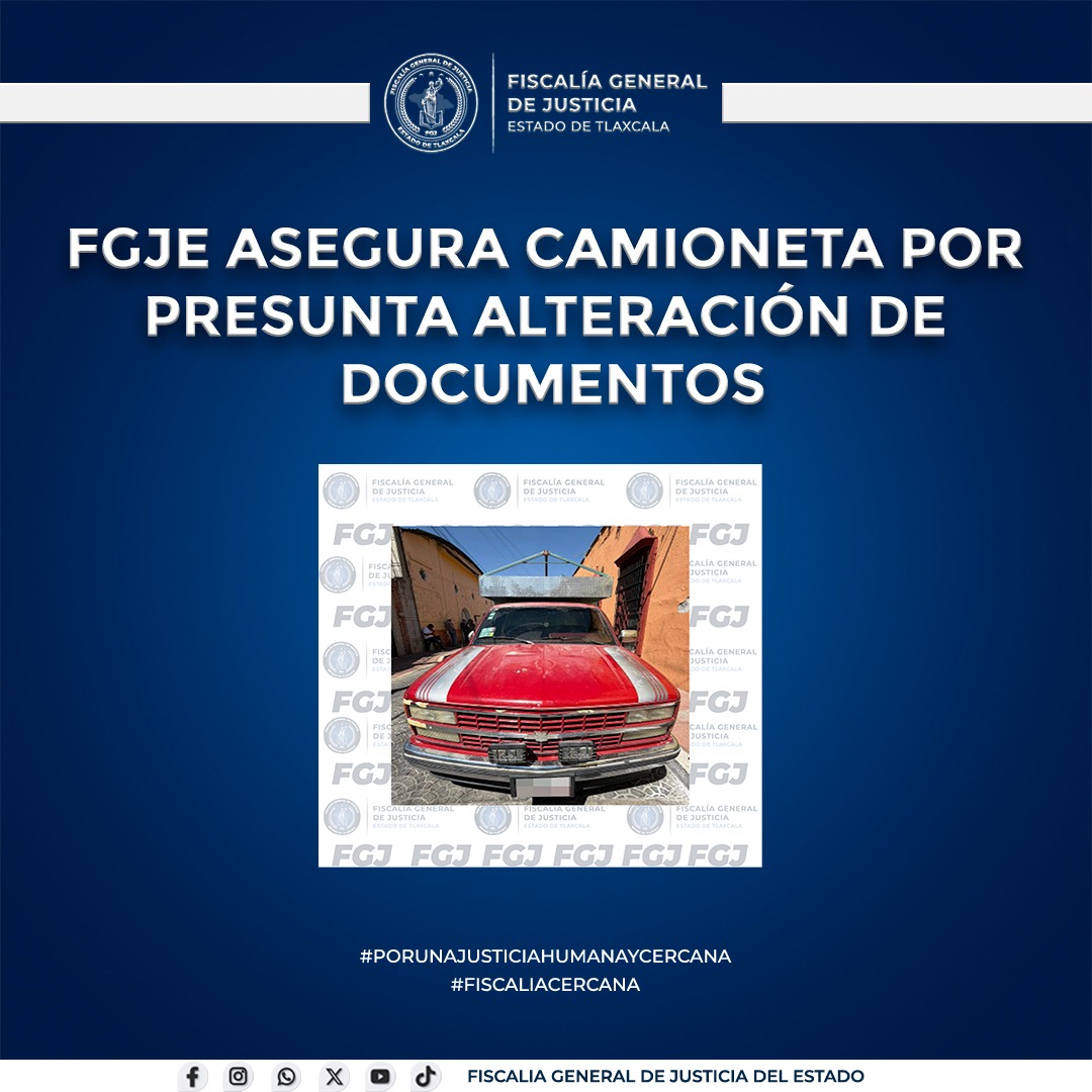 Camioneta asegurada en Tlaxcala por presuntas irregularidades en documentos